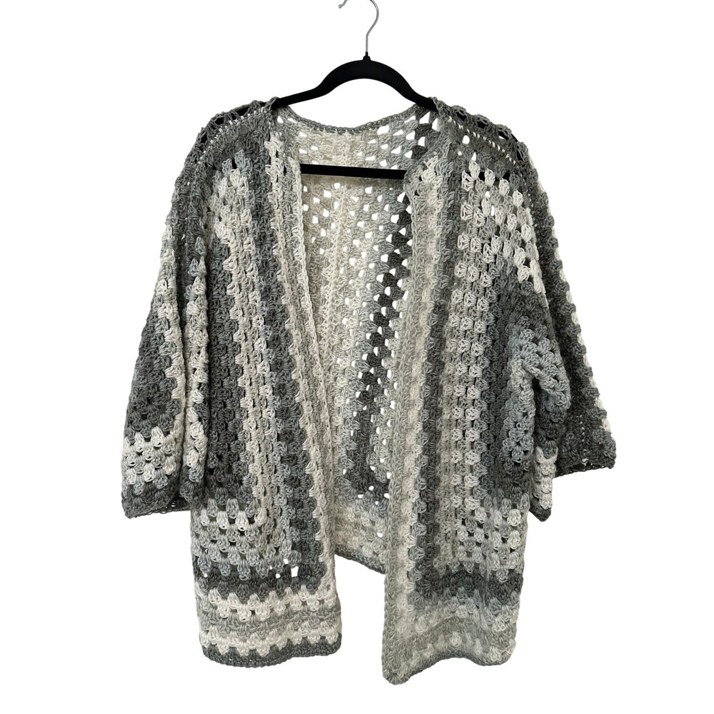 Handmade Crochet Granny Square Cardigan Boho Open Front Size XL Grannycore Artsy